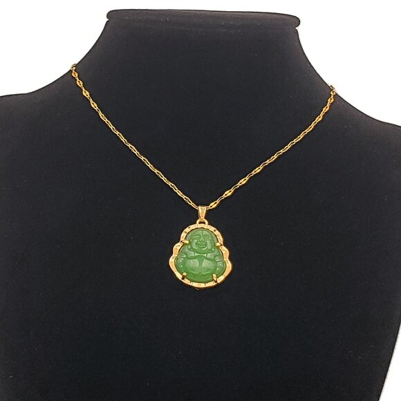 14K Gold Womens Jade Buddha Gemstone Necklace New 14 K Silver Buddah Jewelry